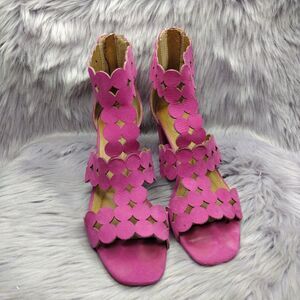 Sudini Novara Faux Suede Open Toe Block Heels Sandals Womens Size 7 Pink